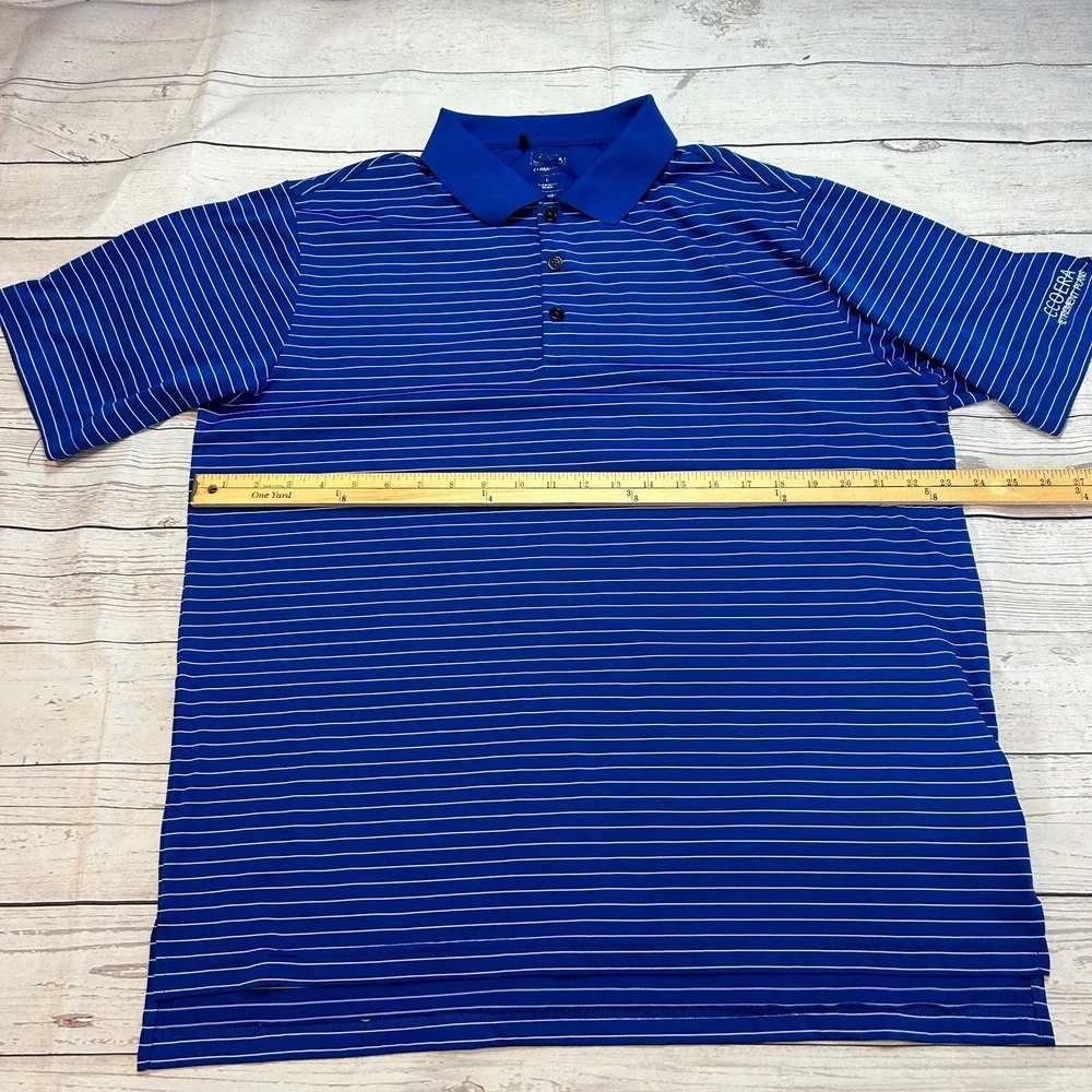 Adidas Polo Shirt Blue Striped Golf Tennis Stretch Climalite Men's Size‎ Large
